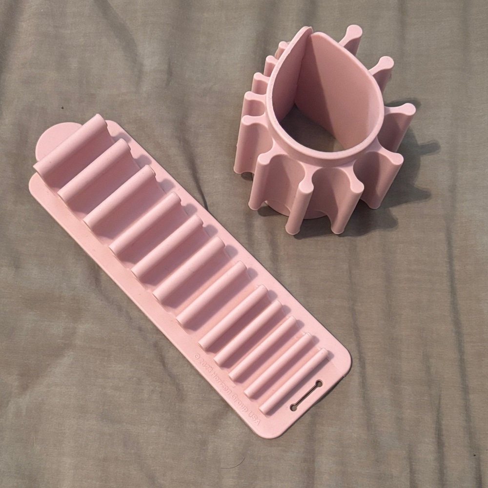 Pink makeup brush holder